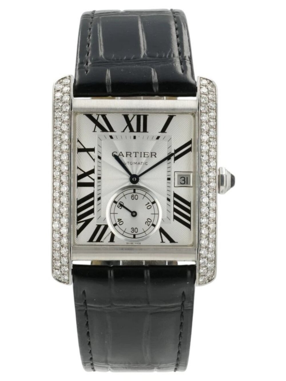 Cartier Tank Silver Dial Stainless Steel Diamond 34mm Automatic Watch WSTA0007